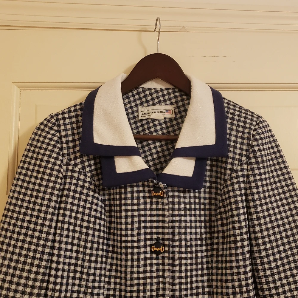 Pablo Collection navy blue and white skirt jacket set, 10 - Picture 5 of 10